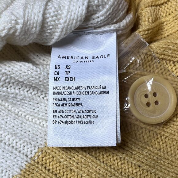 NWT American Eagle Yellow Striped Cardigan Sweater Womens XS Crop Y2K Preppy NEW - Picture 8 of 9